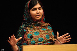 Malala Yousafzai makes a speech after winning the Nobel Peace Prize, 2014. 